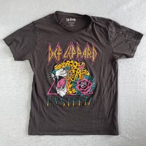 Def Leppard T Shirt Mens M Gray Hysteria Leopard Graphic Studded 2024 Band Tee